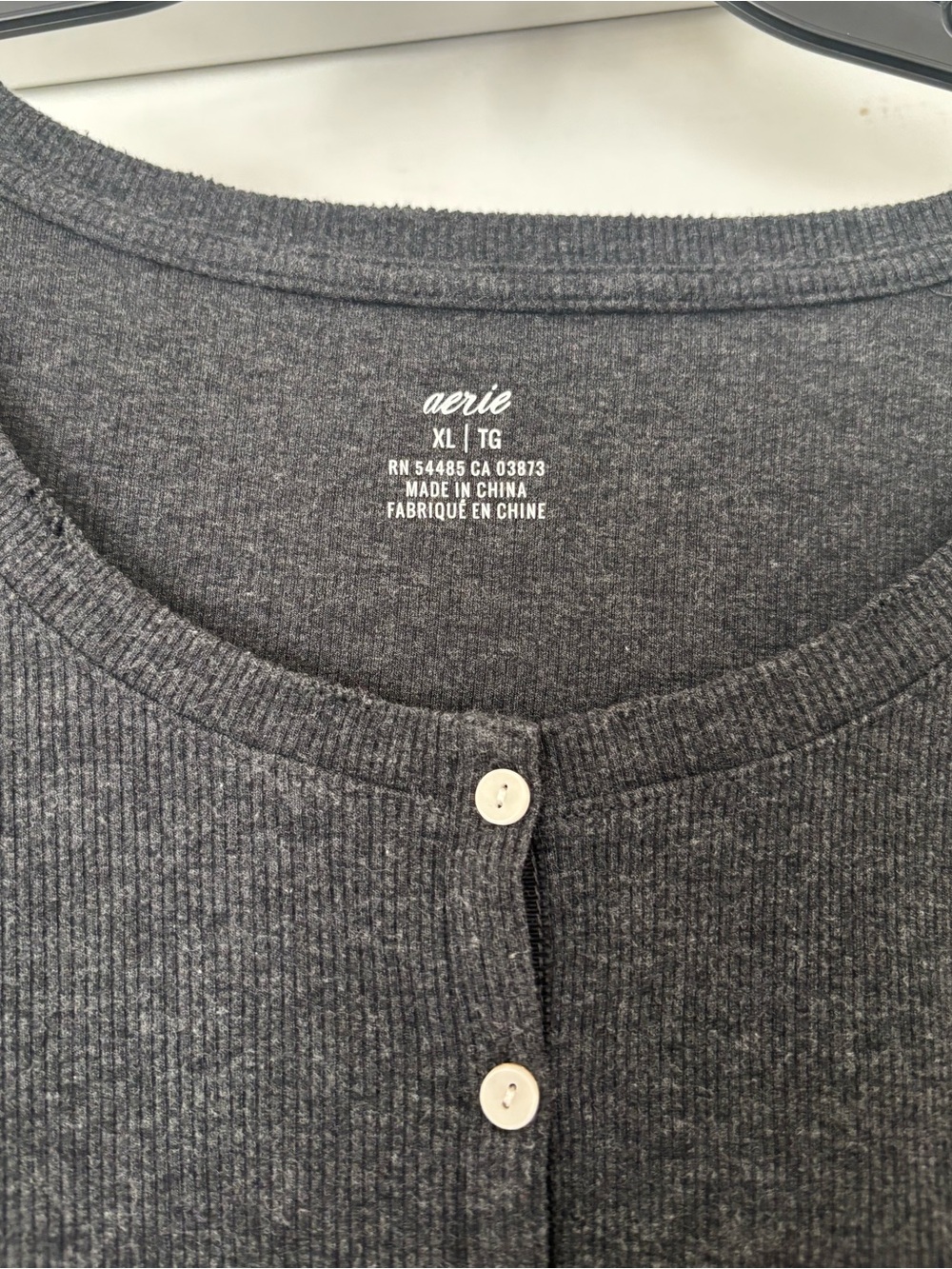 Aerie Long Sleeve Ribbed Henley Top XL Grey Heather Soft Stretch Button Front - Picture 2 of 5